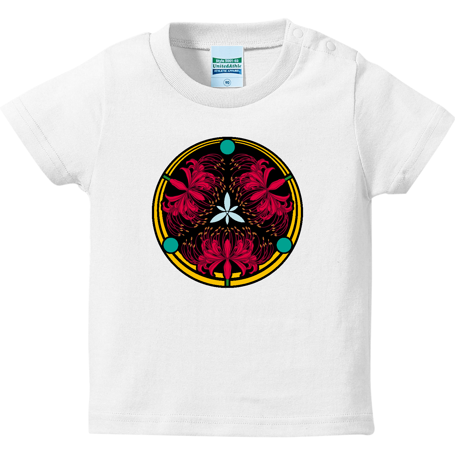 彼岸花の家紋 黒 ハイクオリティーベビーTシャツ