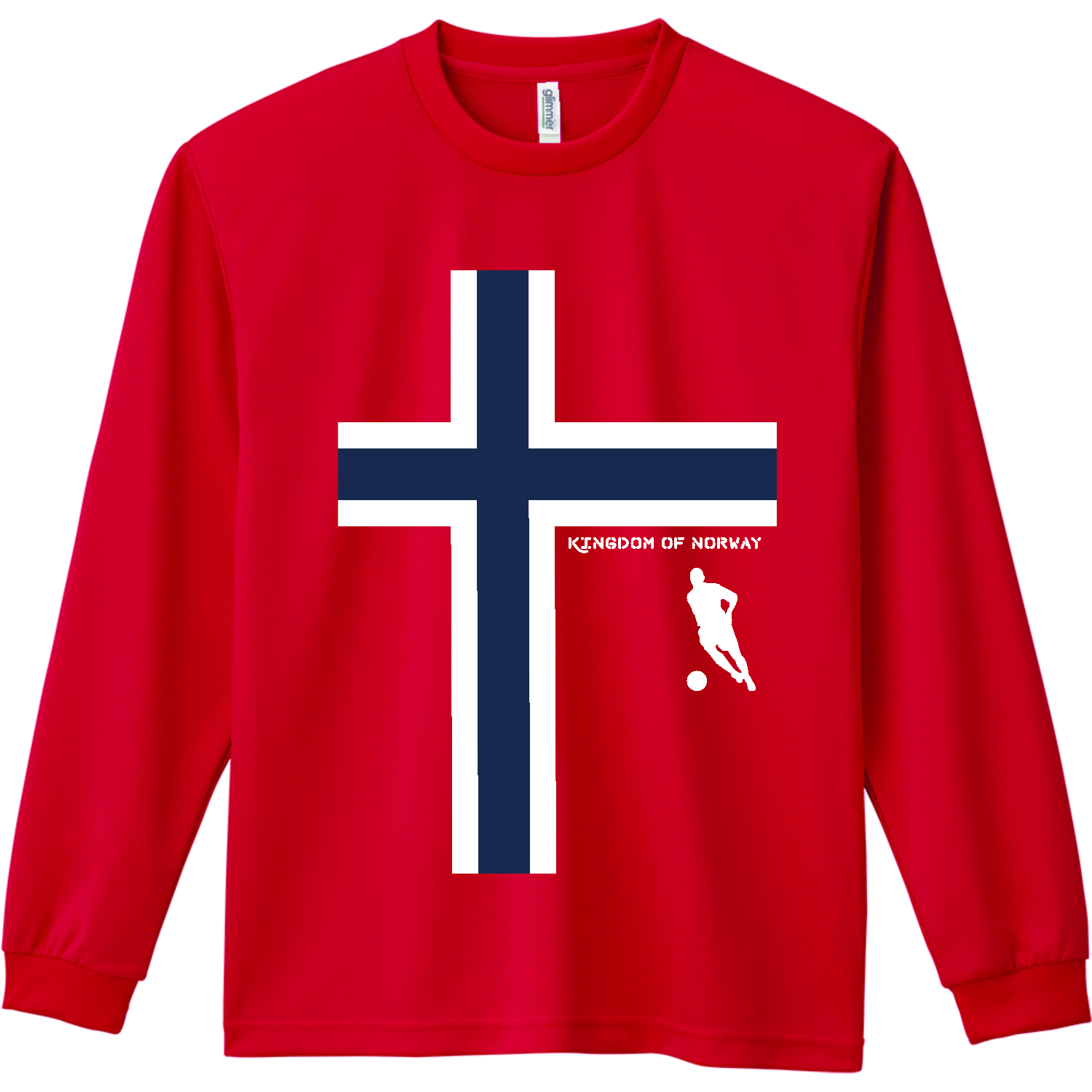 ノルウェー王国・サッカーエディション【ノルウェー国旗×サッカー】 ドライ長袖Ｔシャツ