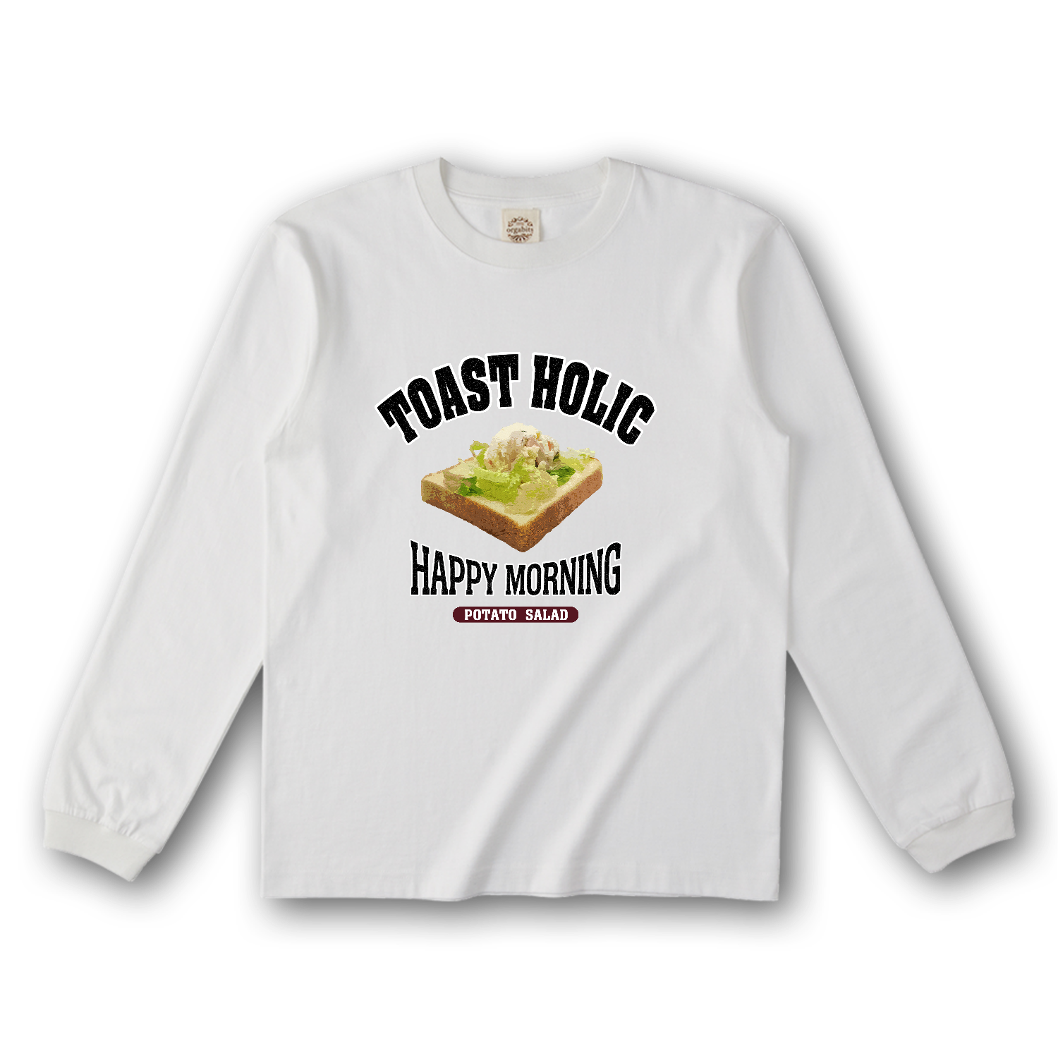 フレンチトースト（アレンジトースト 風） オーガニックコットンロングスリーブTシャツ（リブ有り）
