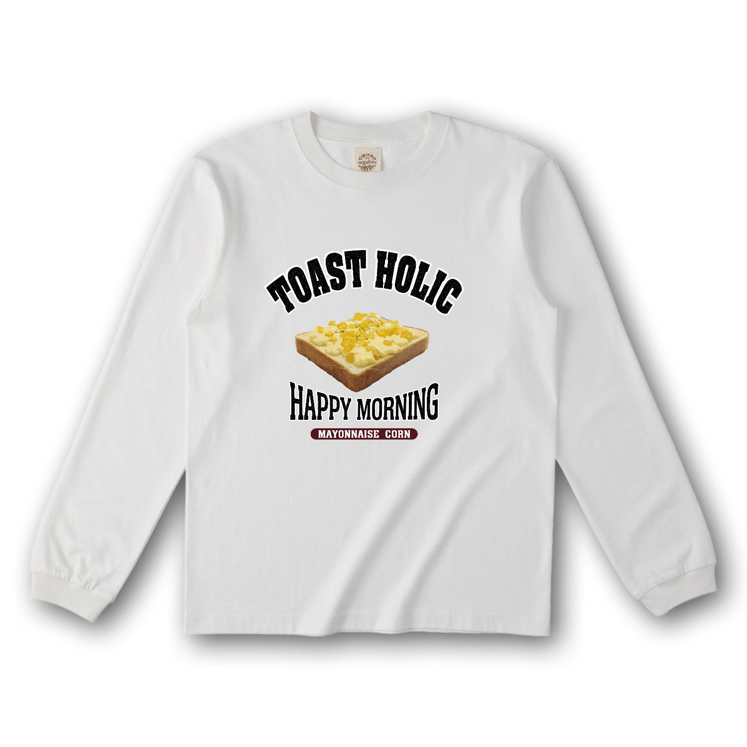 マヨコーントースト（アレンジトースト 風） オーガニックコットンロングスリーブTシャツ（リブ有り）