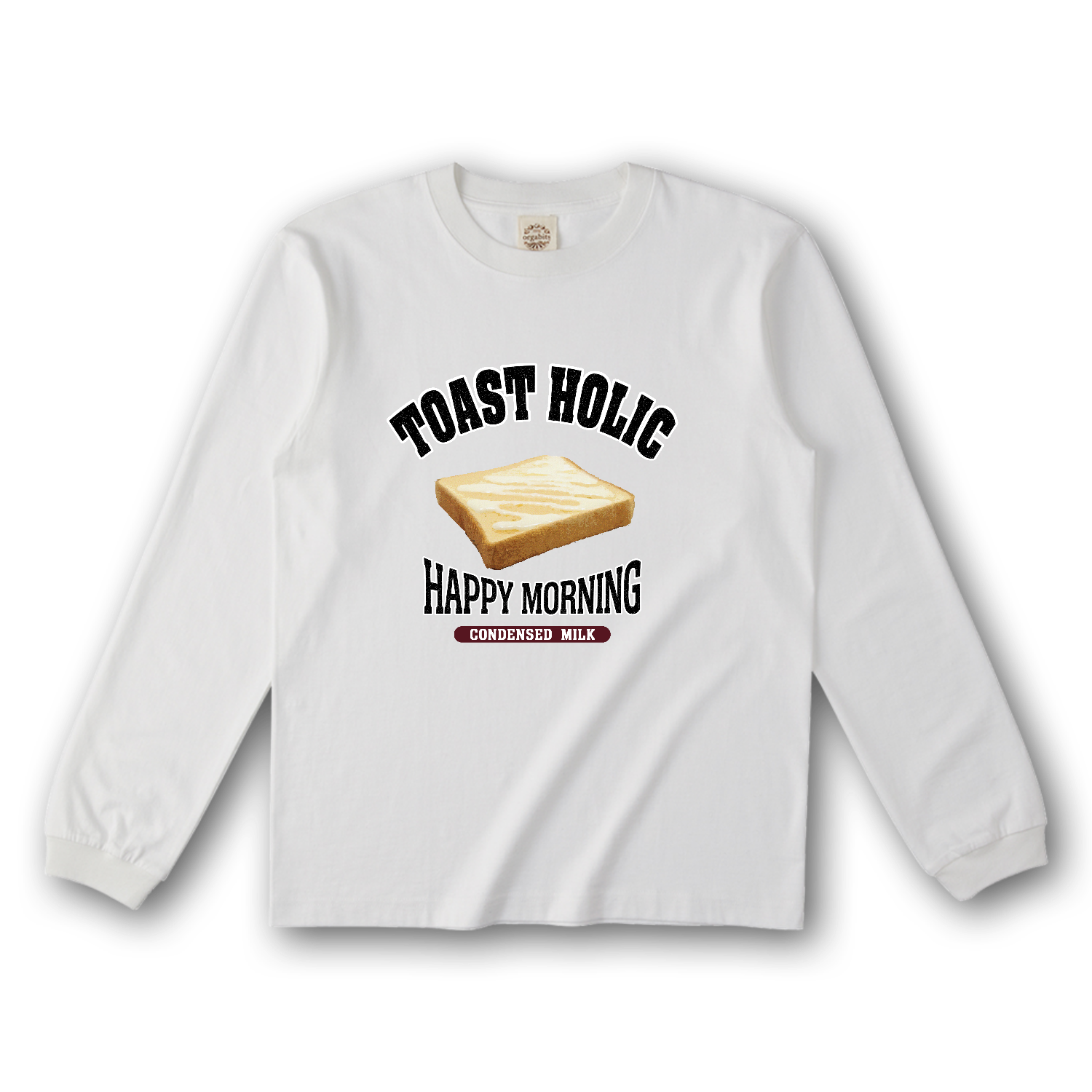 練乳トースト（アレンジトースト 風） オーガニックコットンロングスリーブTシャツ（リブ有り）