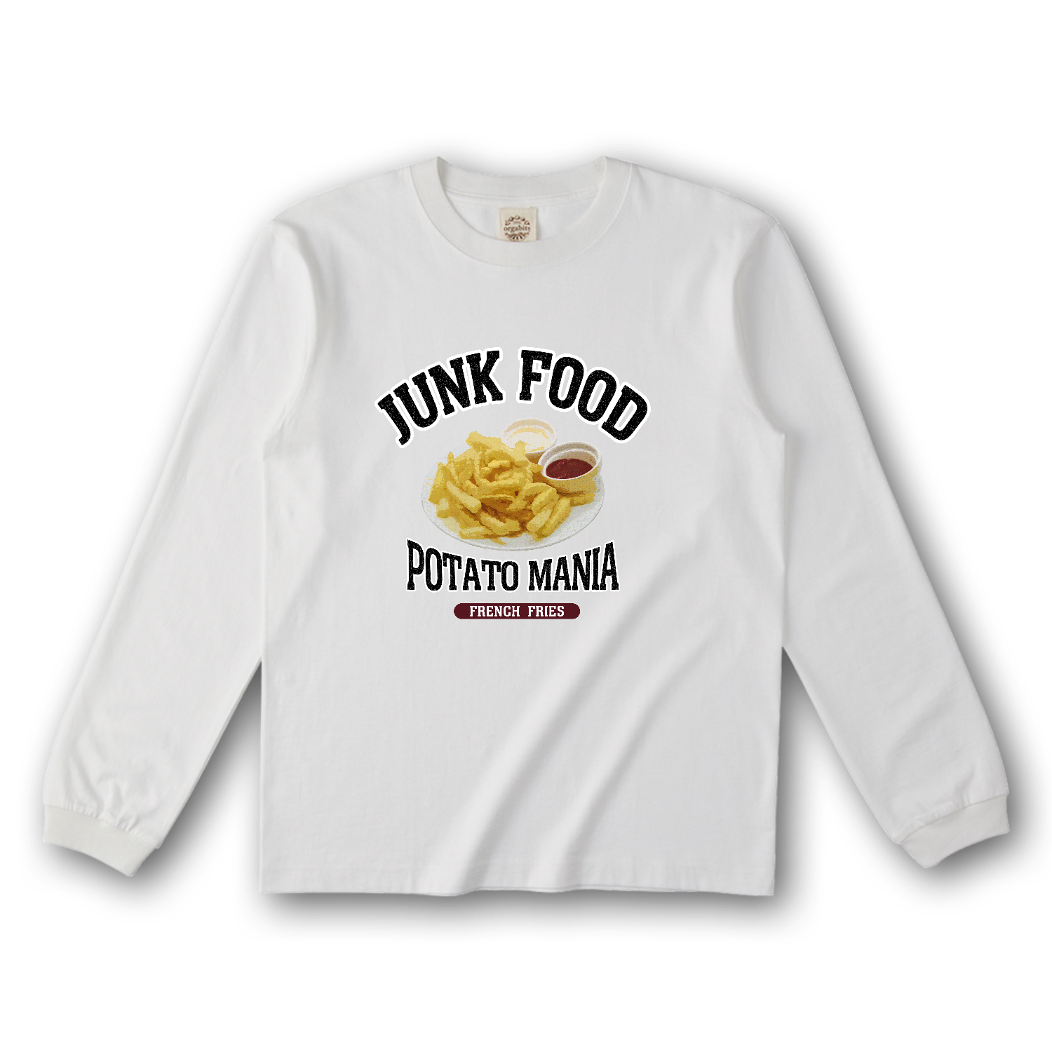 ギザギザフライドポテト（ビンテージ風） オーガニックコットンロングスリーブTシャツ（リブ有り）