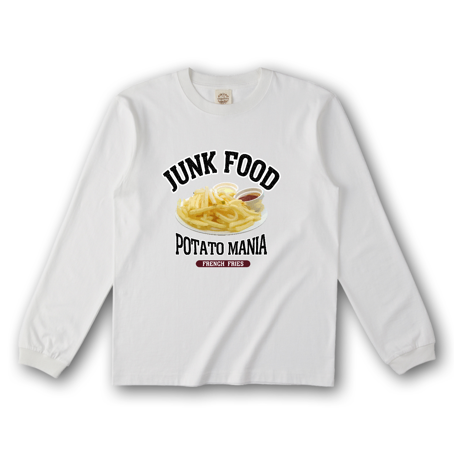 細細フライドポテト（ビンテージ風） オーガニックコットンロングスリーブTシャツ（リブ有り）