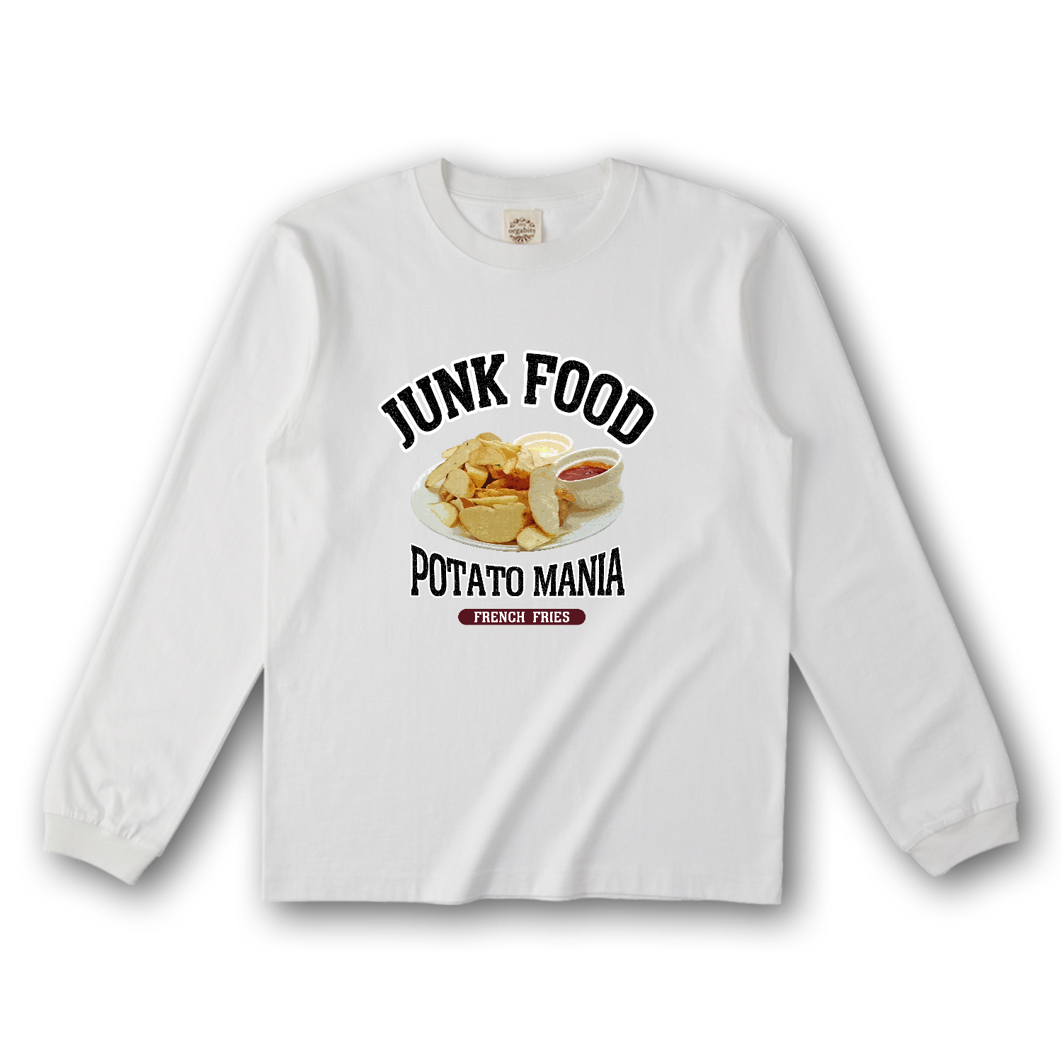 皮付フライドポテト（ビンテージ風） オーガニックコットンロングスリーブTシャツ（リブ有り）