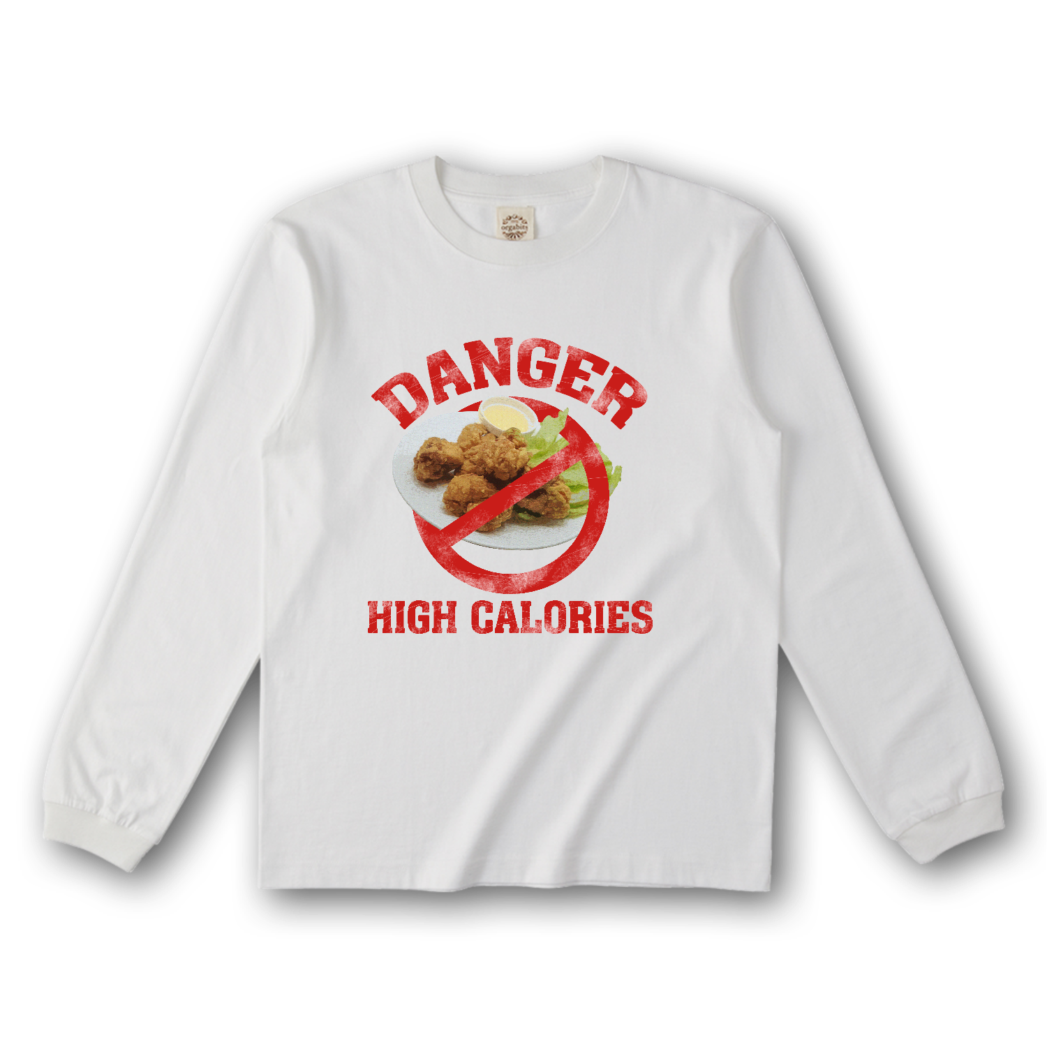 禁・鶏の唐揚げ オーガニックコットンロングスリーブTシャツ（リブ有り）