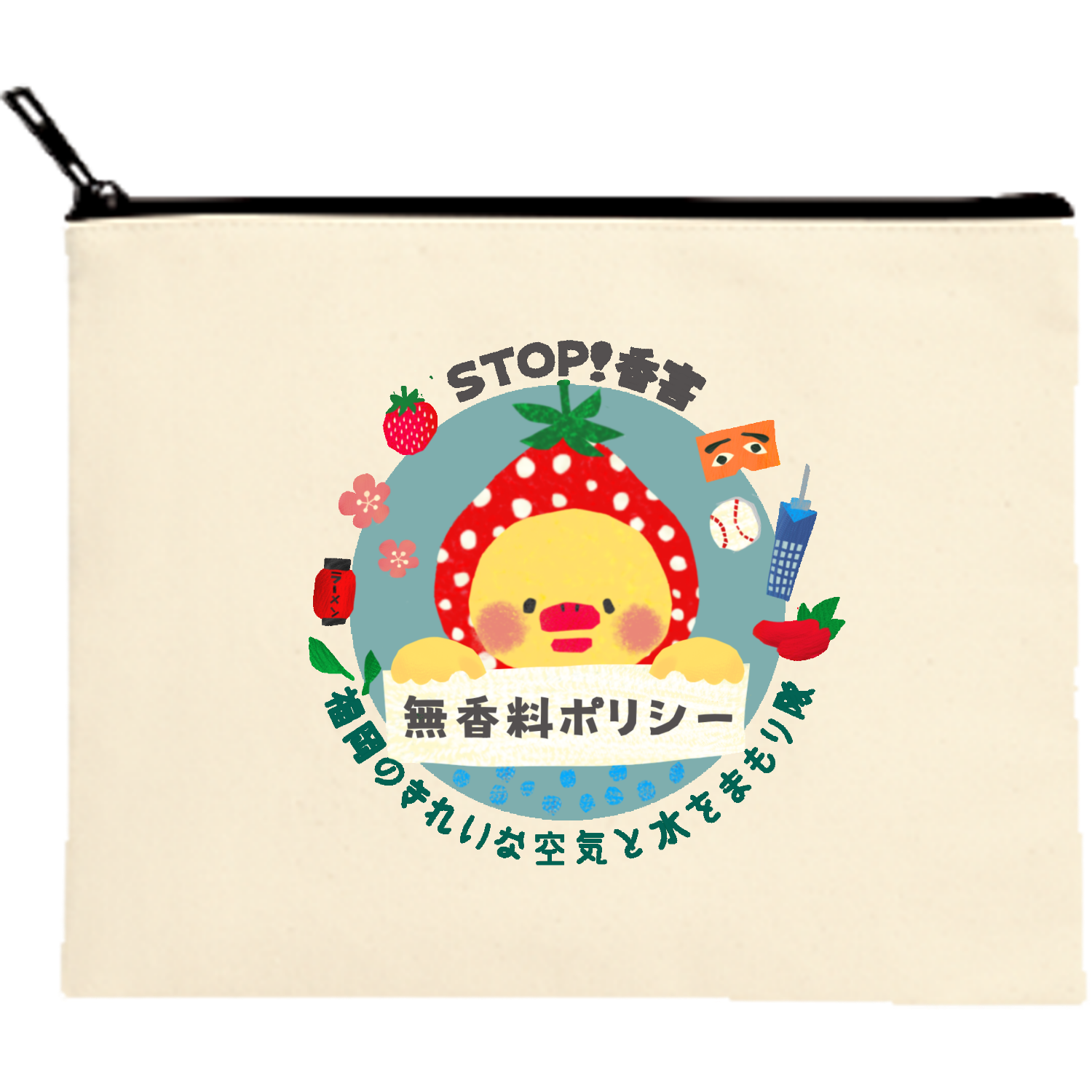 ふくカナちゃん キャンバスポーチ（M）【白プリント有】
