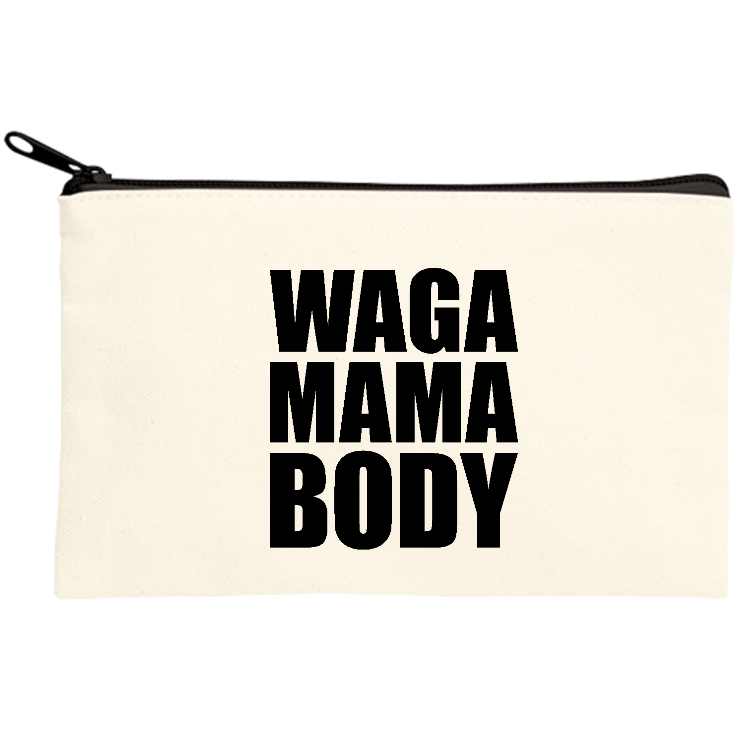 わがままボディ（WAGA MAMA BODY）【おもしろタイポグラフィ】 キャンバスポーチ(S)【白プリント有】