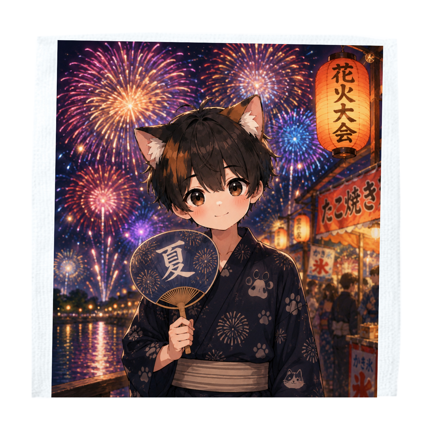 ミケ猫とけんちゃん風夏祭りバージョン タオル｜けんちゃん - オリラボ