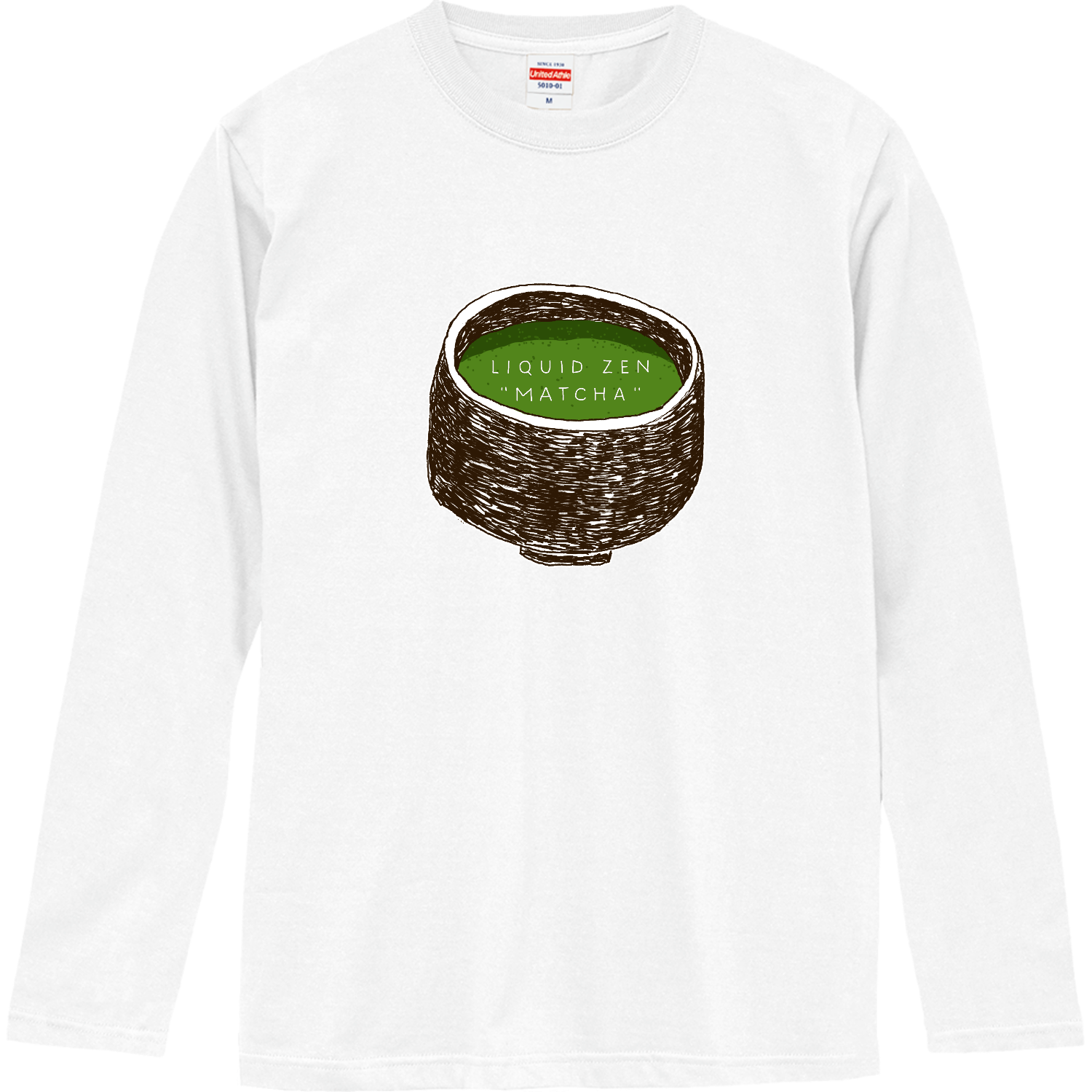 抹茶デザイン「禅の液体、それが抹茶」 ロングスリーブTシャツ