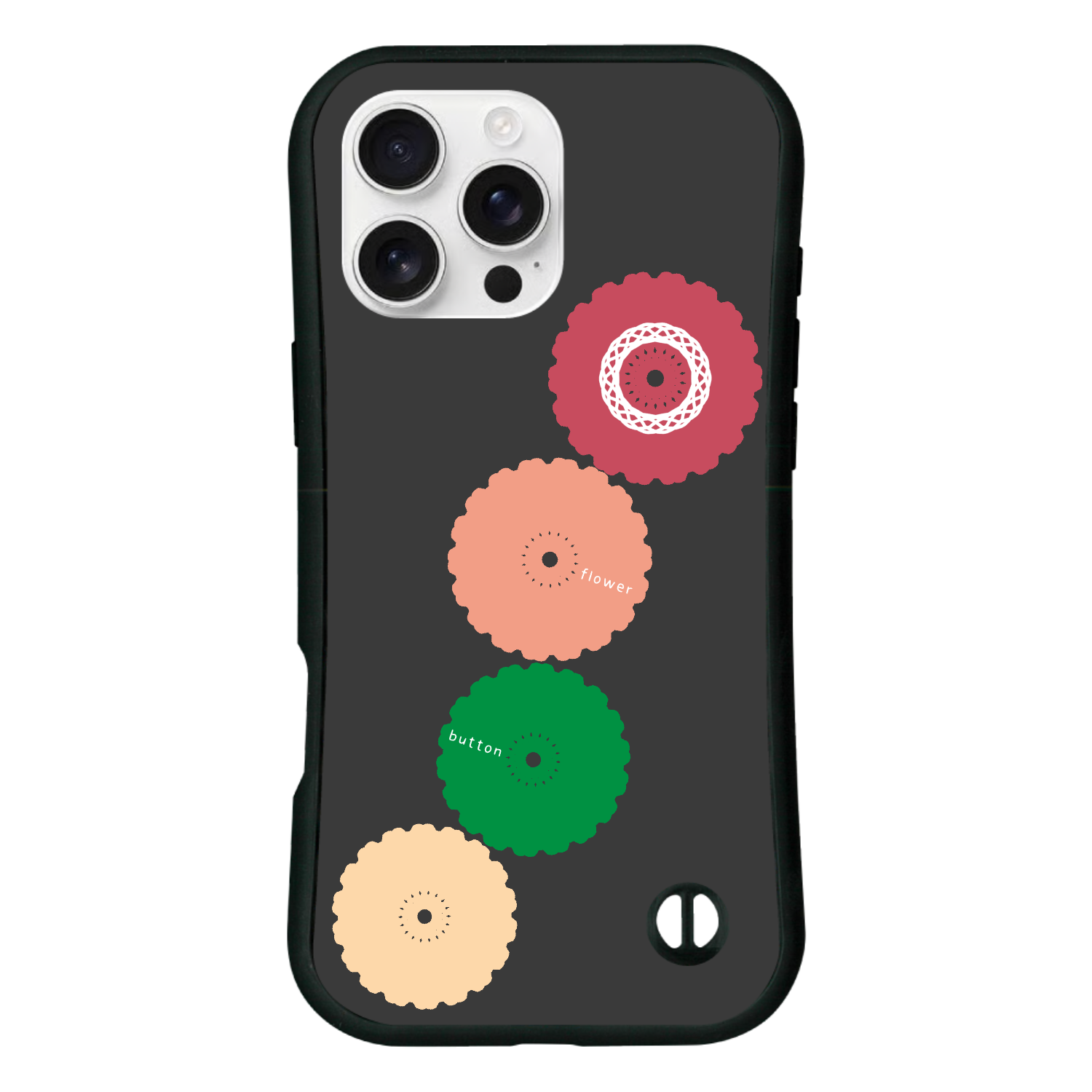 ボタンフラワー iPhone16 ProMax 耐衝撃吸収グリップケース
