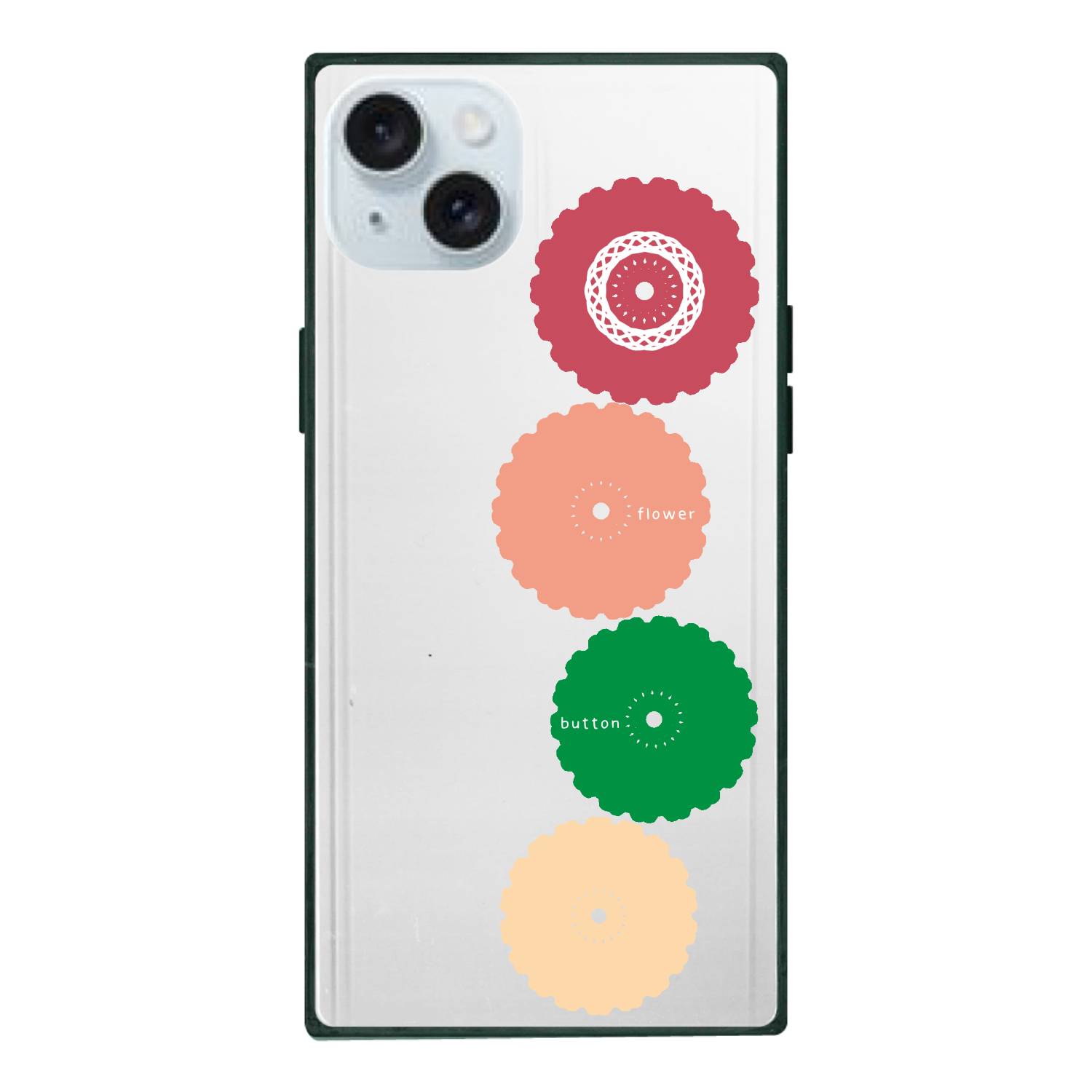 ボタンフラワー iPhone15Plus 背面強化ガラス(スクエア)