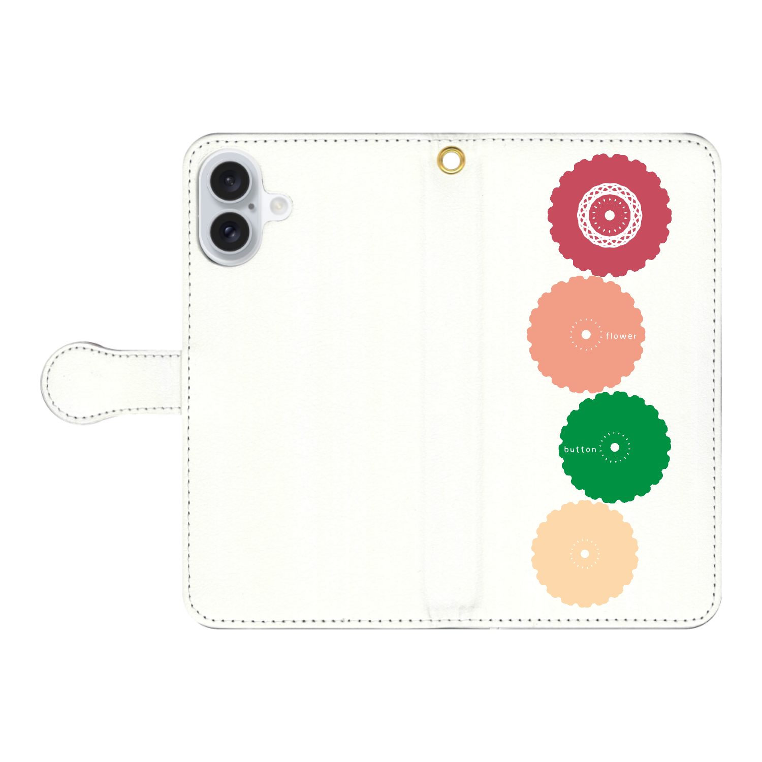 ボタンフラワー iPhone16 Plus 手帳型スマホケース