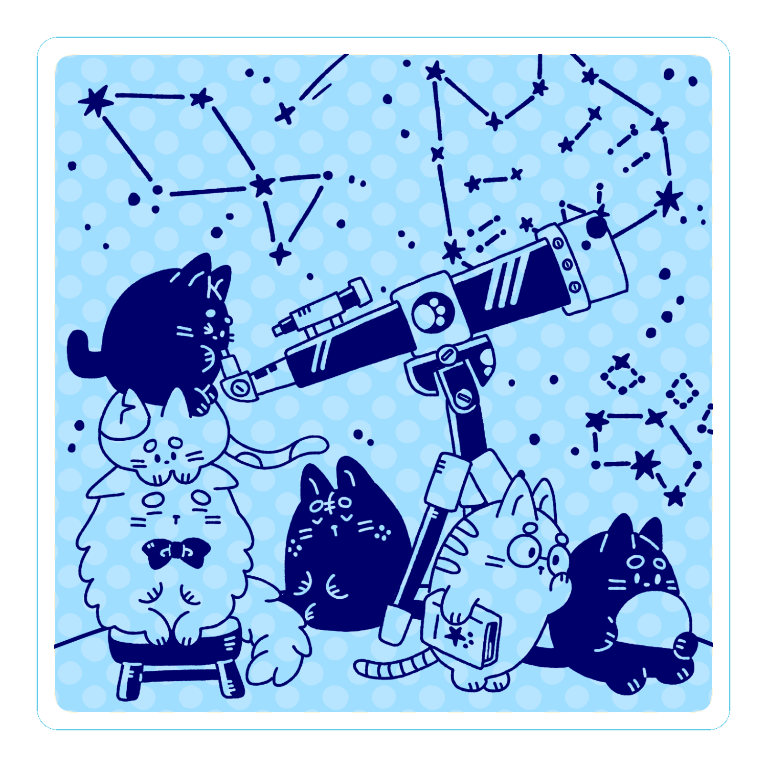 「猫と天体観測と夜空」アクリルコースター （スカイブルー） アクリルコースター（四角）