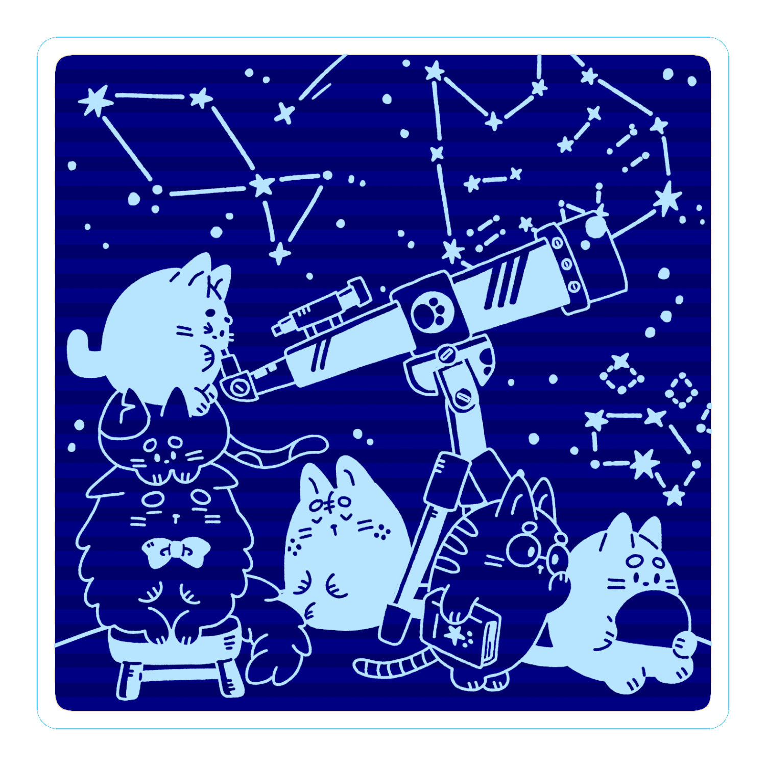 「猫と天体観測と夜空」アクリルコースター （ネイビー） アクリルコースター（四角）