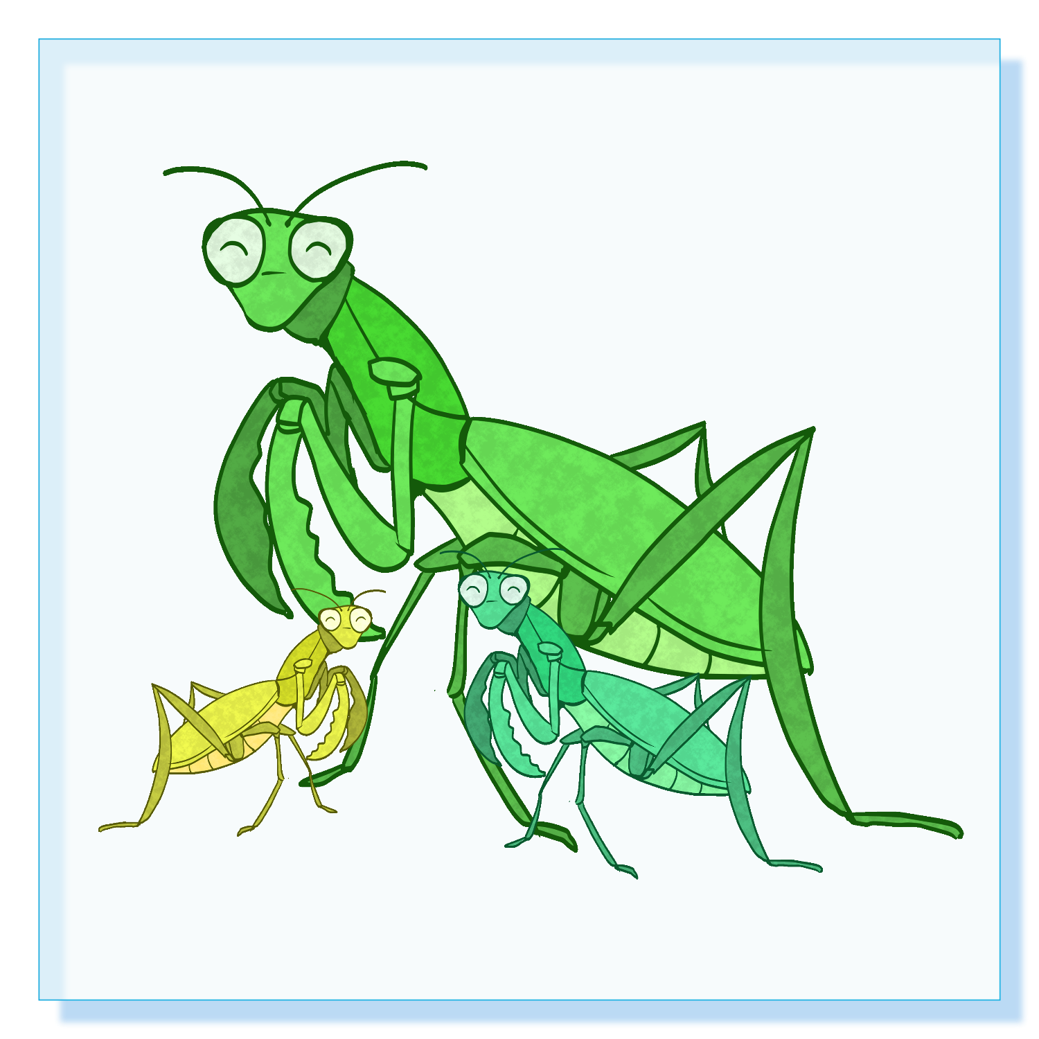 ち*ん様 カマキリ パネルイラスト 原画 可愛いカマキリ親子のイラスト パネル｜チコデザ - オリラボマーケット