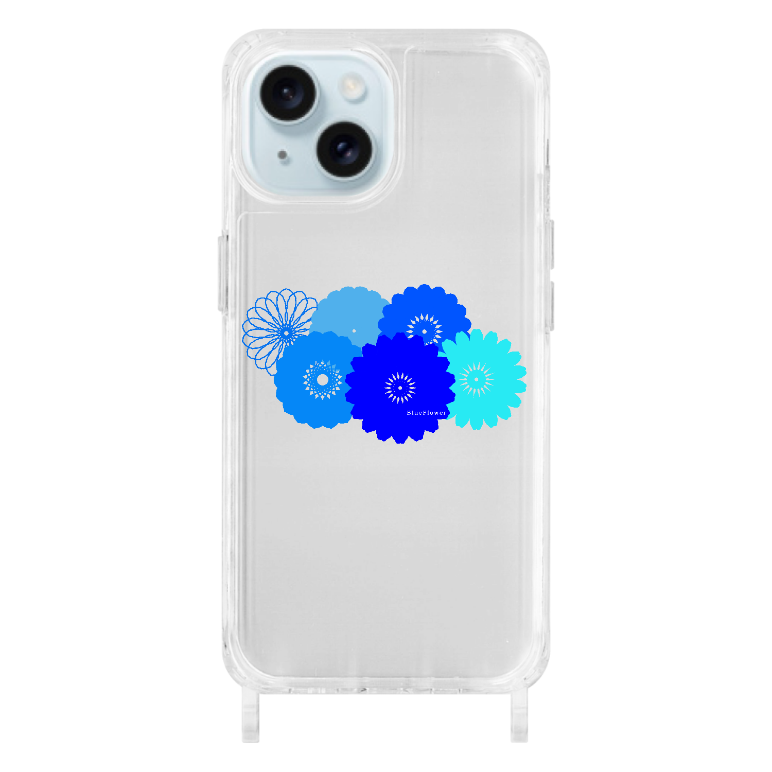 BlueFlower iPhone15用リング型ストラップホール付クリアケース