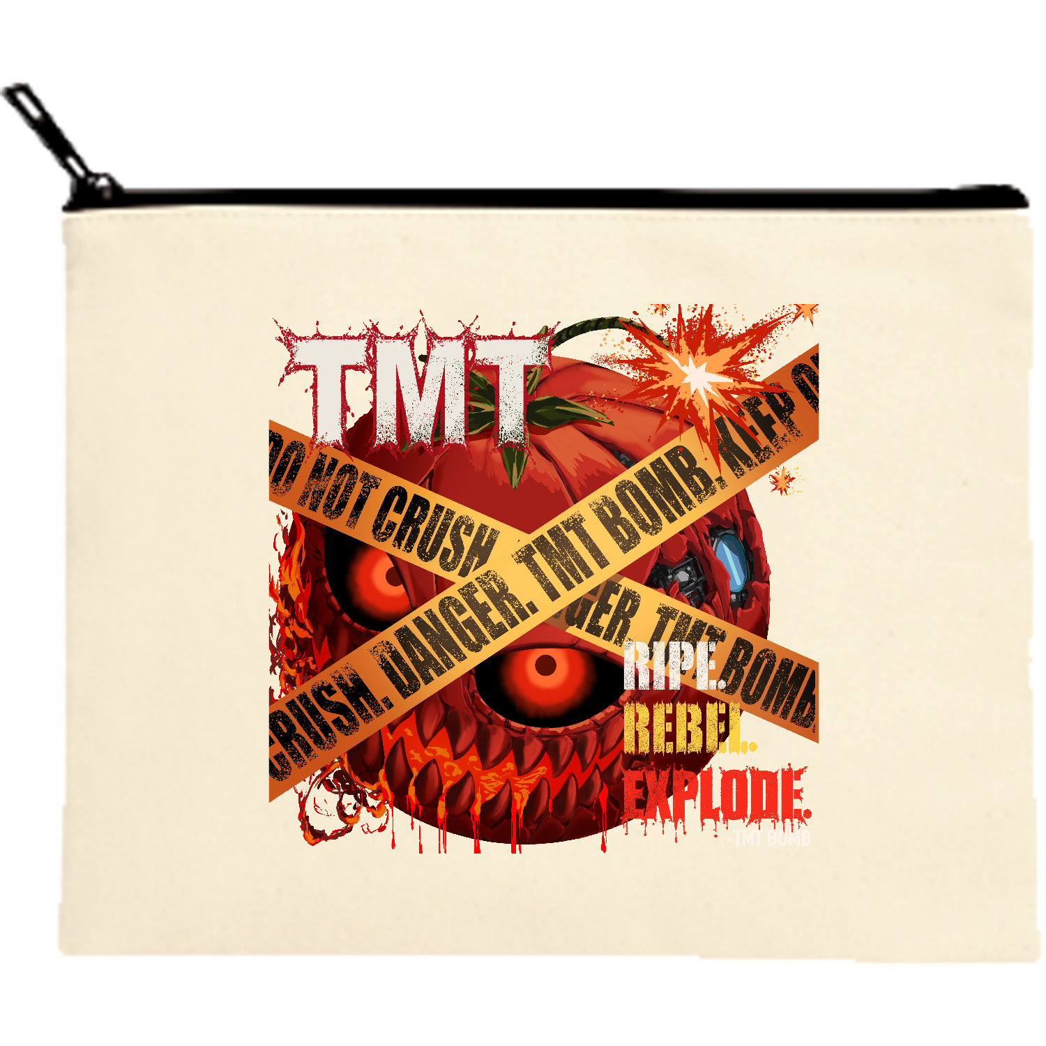 TMT BOMB — RIPE. REBEL. EXPLODE. キャンバスポーチ（M）【白プリント有】