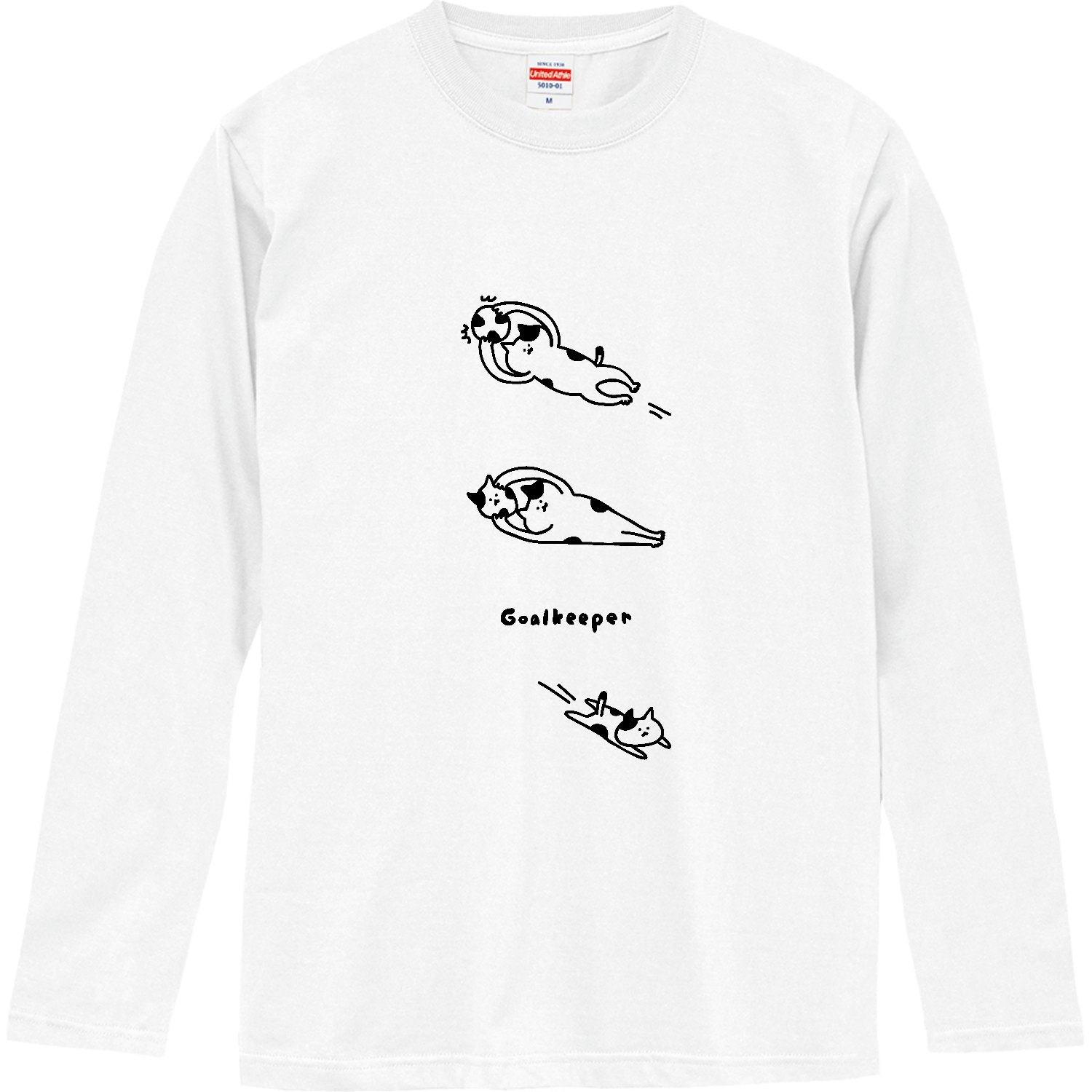 サッカー　・ゴールキーパーとネコボール ロングスリーブTシャツ