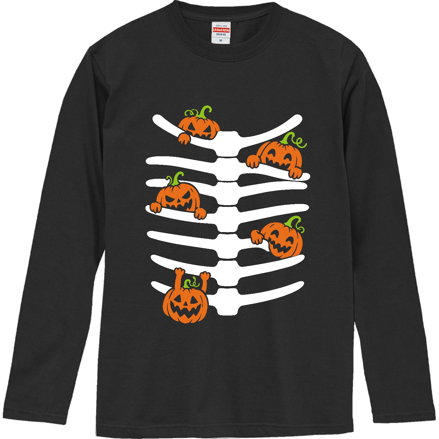ハロウィン・肋骨ジャック・オー・ランタン 長袖Tシャツ｜オノマトピア