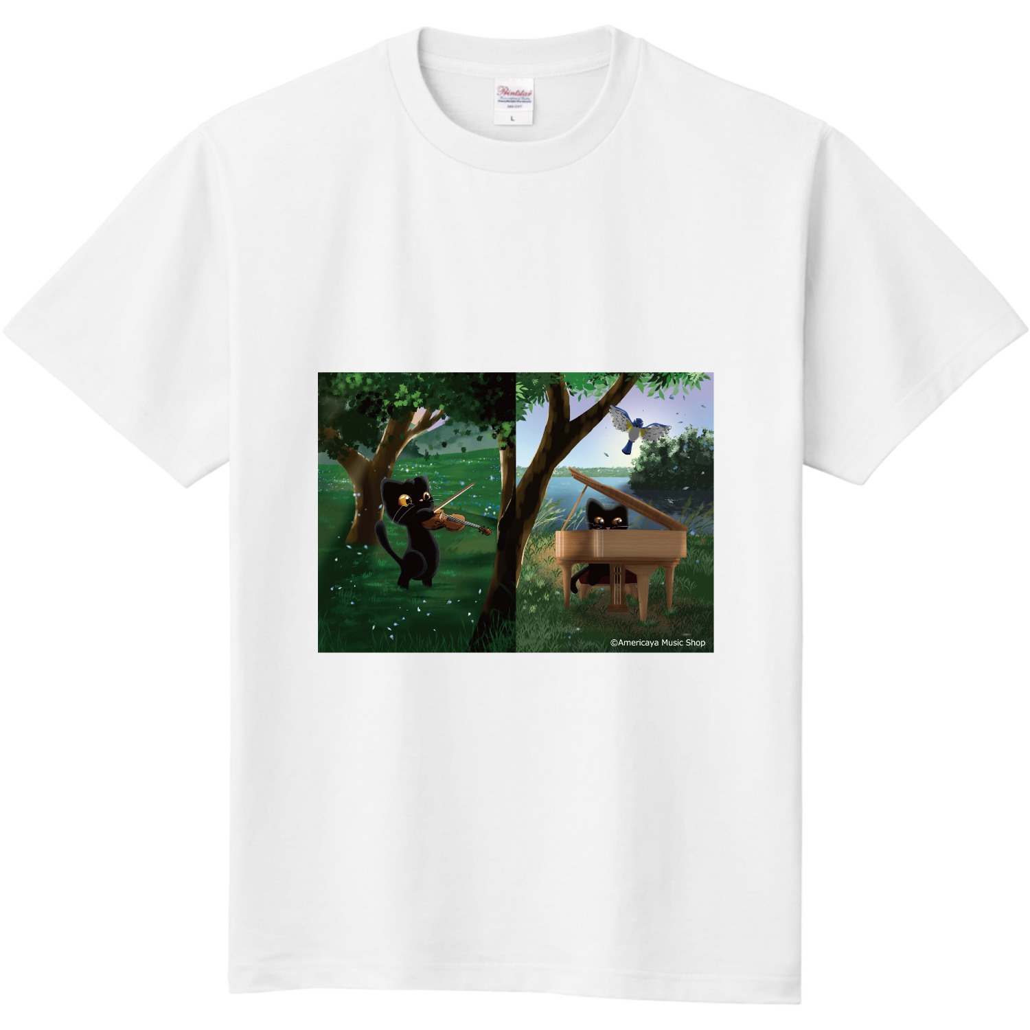 アメリカヤ楽器店のねこちゃん『森で音楽』 Tシャツ｜Americaya Music