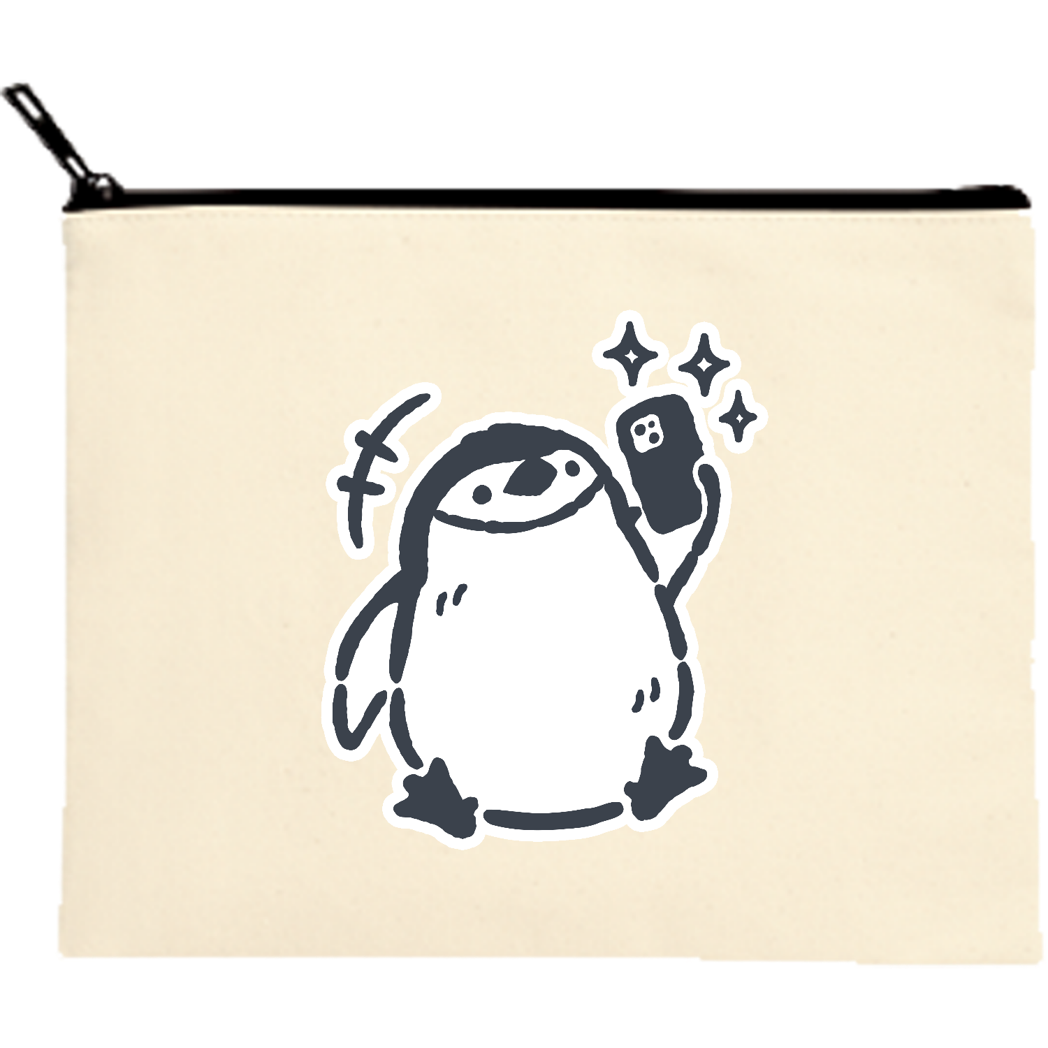 ゆるいヒゲペンギンくん 自撮り界隈 キャンバスポーチ（M）【白プリント有】