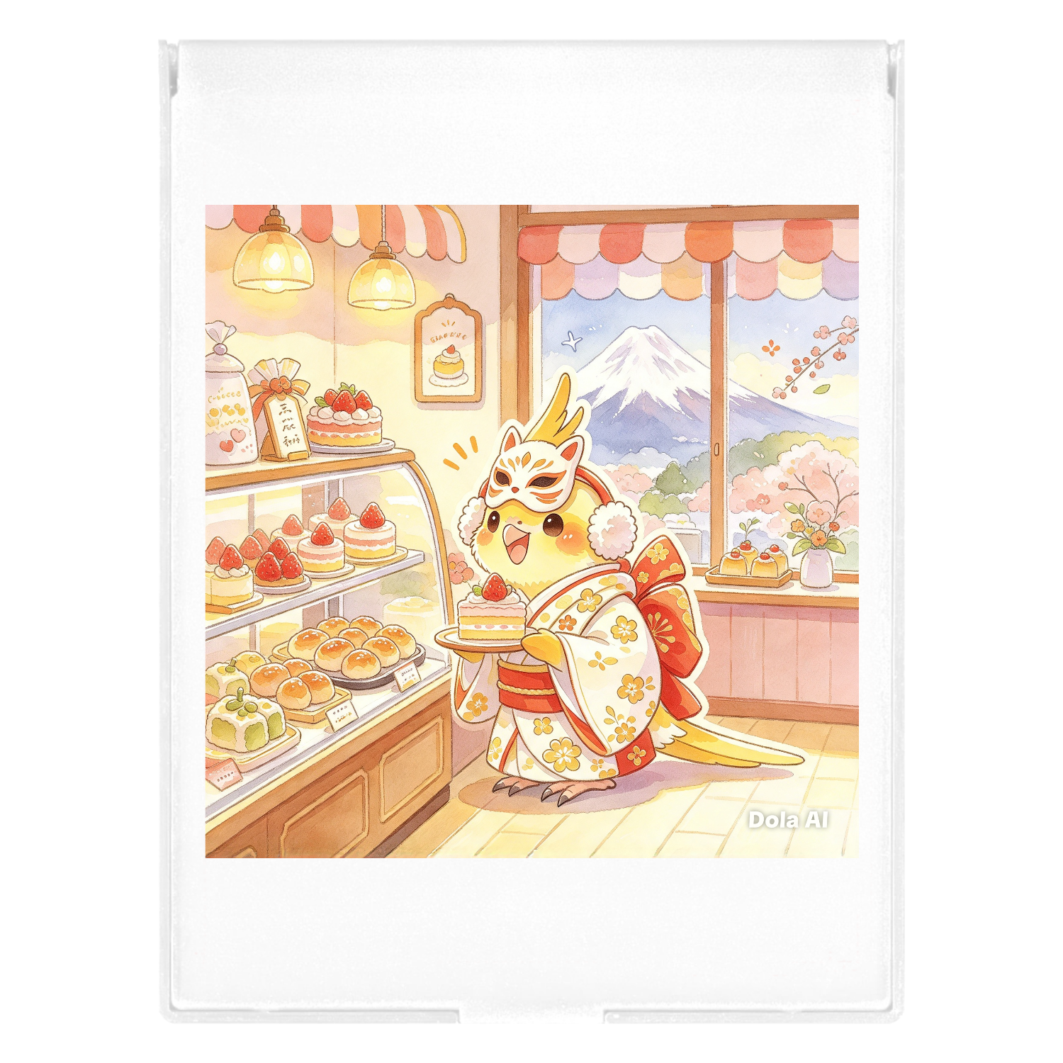富士山とオカメインコ フロストスクエアミラー（Ｌ）