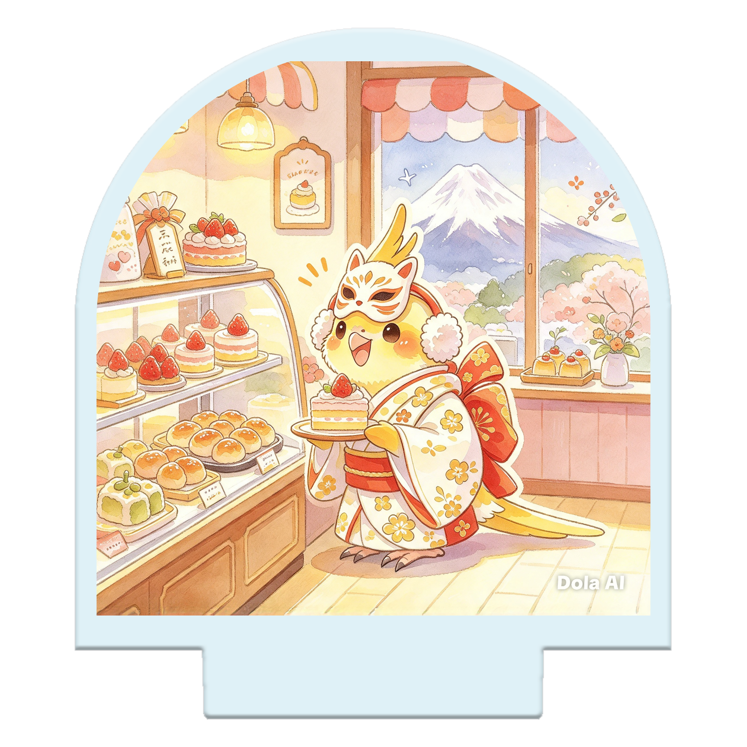 富士山とオカメインコ ライティングスタンドミニ(釣鐘)