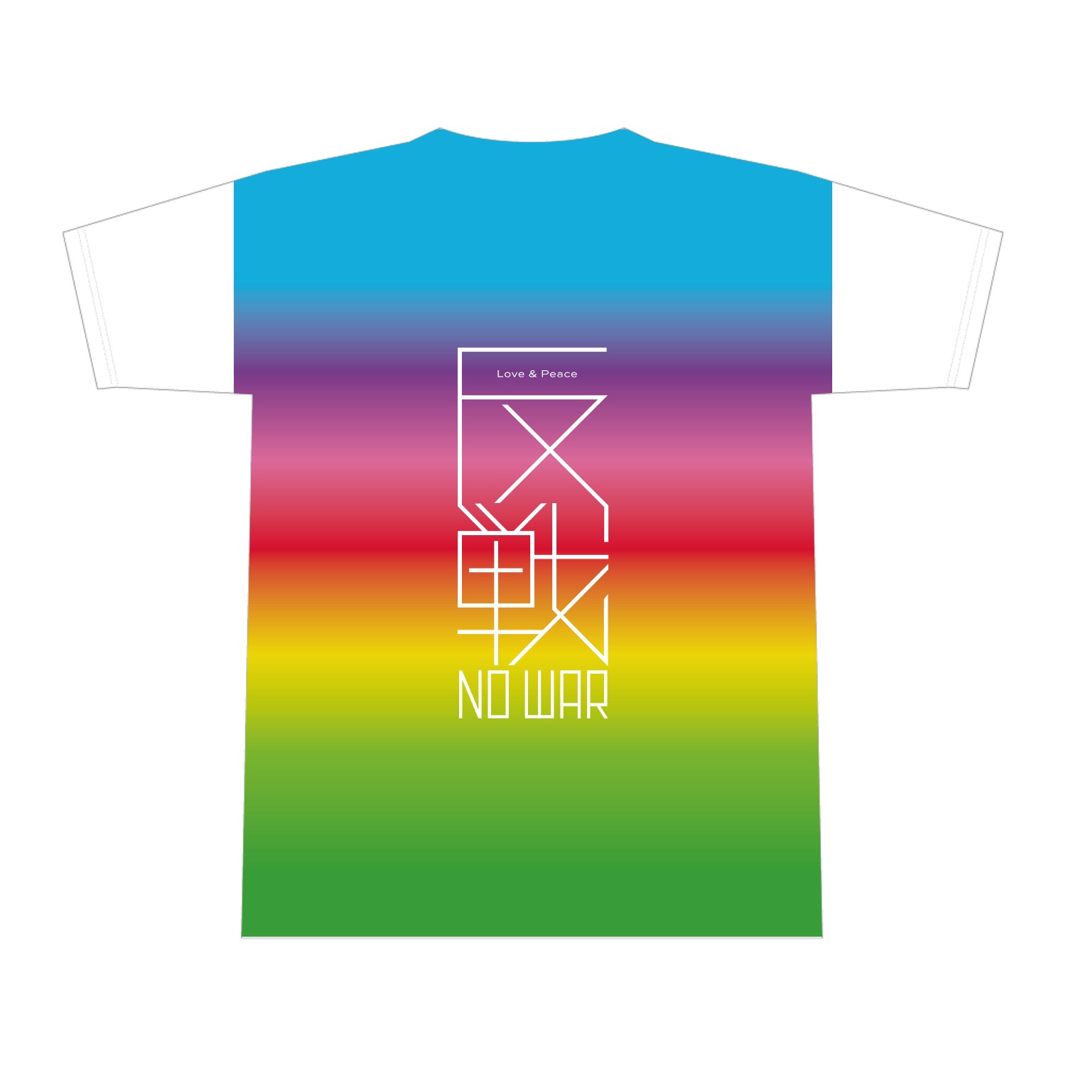 反戦  NO WAR!・レインボー　２ 全面インクジェットTシャツ(M)