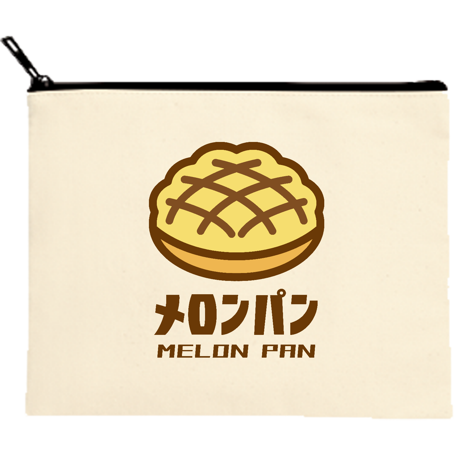 メロンパン【レトロ・菓子パン】 キャンバスポーチ（M）【白プリント有】