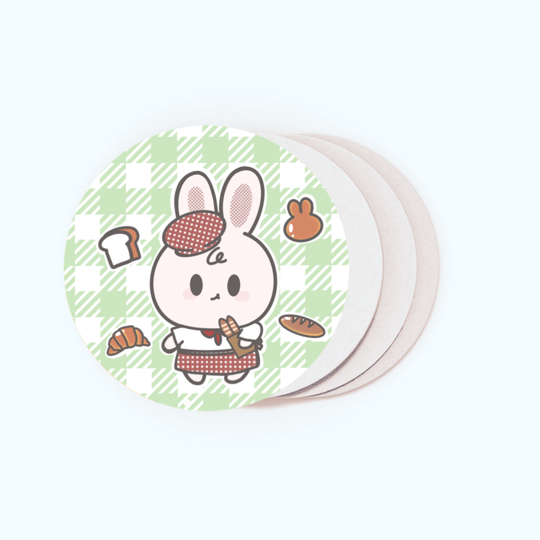 ぷりんうさぎのパン屋さん アクリルコースター（丸）