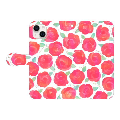 クリーニングローズ（白） iPhone15 Plus 手帳型スマホケース