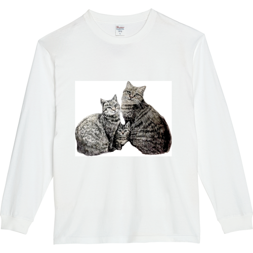 デザイン長袖Tシャツ　猫の親子 ５.６オンスヘビーウェイトLS-Tシャツ（リブ付き）