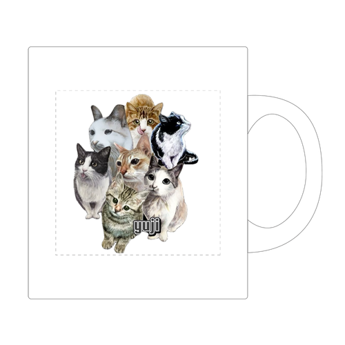 水彩画デザインマグカップ　猫たち ワンポイント マグカップ