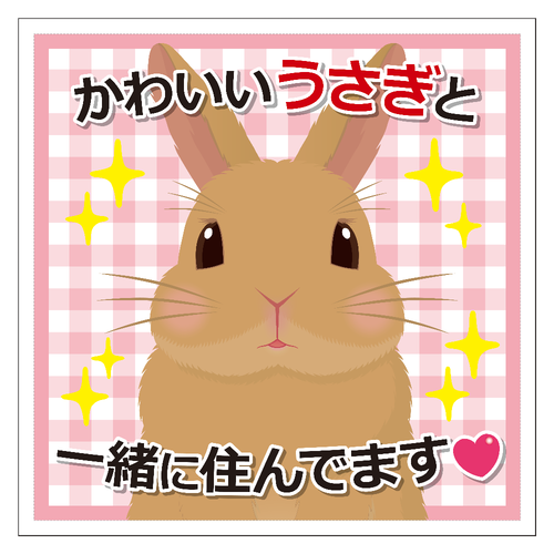 かわいいうさぎと一緒に住んでます」ステッカー100mmホワイト