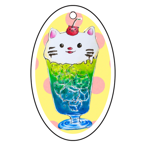 にゃんこクリームソーダ楕円形キーホルダー アクリルキーホルダー　楕円型 (6cm)