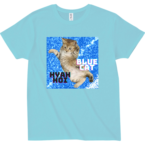 青と猫 スリムフィット Tシャツ