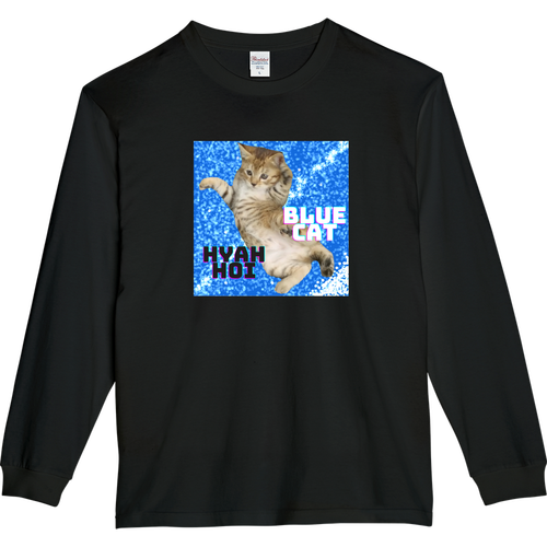 青と猫 ５.６オンスヘビーウェイトLS-Tシャツ（リブ付き）