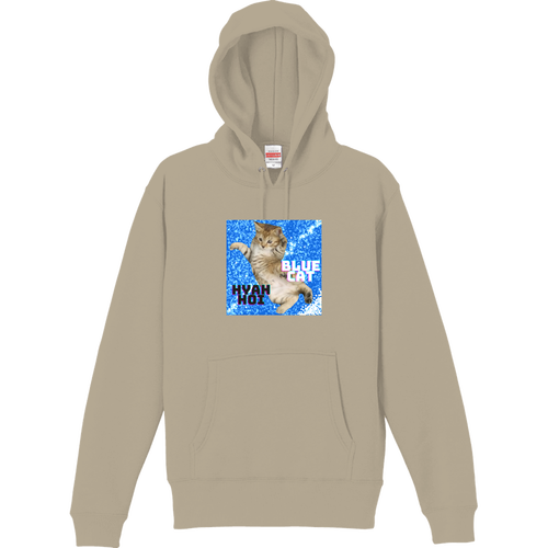 青と猫 T/C スウェット プルオーバー パーカ