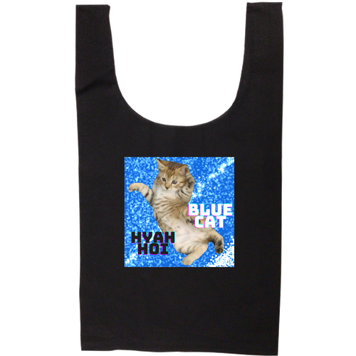 青と猫 オーガニックコットンマルシェバッグ