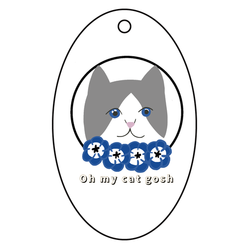 青い瞳の猫 アクリルキーホルダー　楕円型 (6cm)
