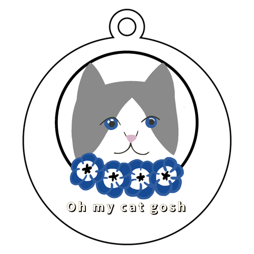 青い瞳の猫 アクリルキーホルダー　丸型 (6cm)