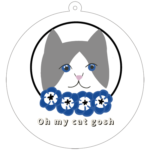 青い瞳の猫 70×70mm アクリルキーホルダー(丸型)