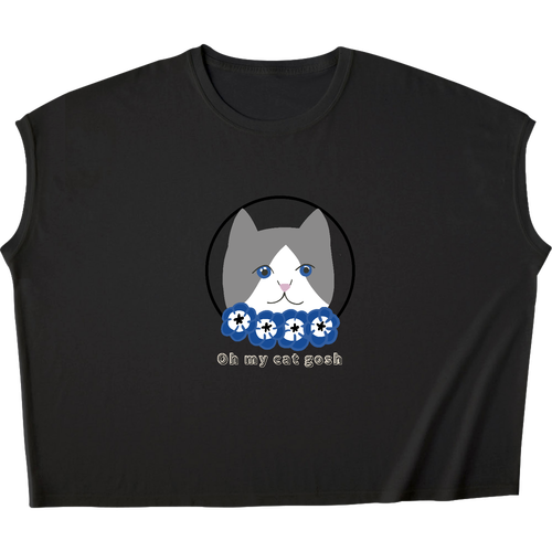 青い瞳の猫 スリーブレス ワイド Tシャツ