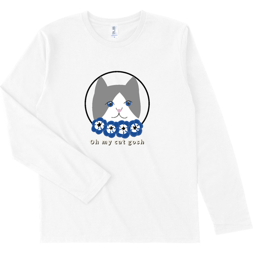 青い瞳の猫 スリムフィット ロングスリーブTシャツ