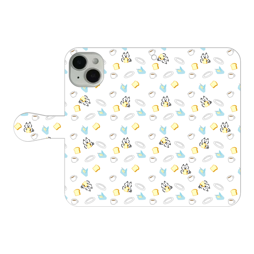ねこみたいないぬ　パン派 　iPhone14 手帳型スマホケース（ホワイト） iPhone14 手帳型スマホケース