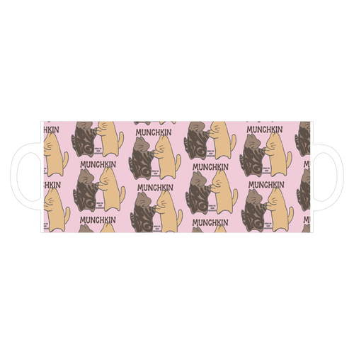 ねこのひげあつめ・ マンチカンさま２  ピンクパターン 全面印刷マグカップ