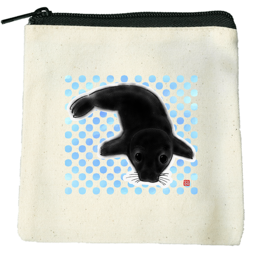 The seal looks like obsidian. キャンバスポーチ（SS）【白プリント有】