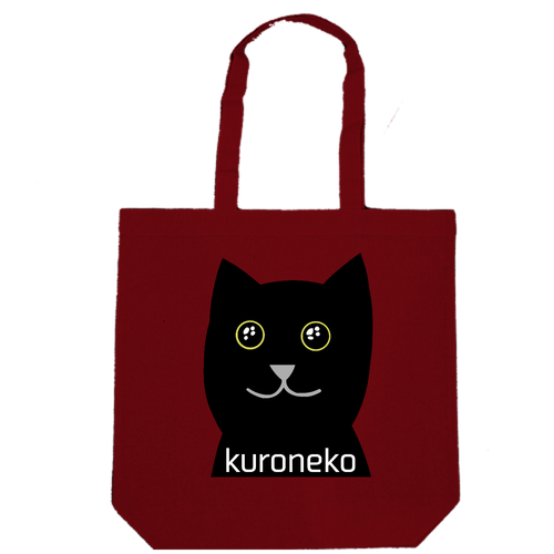 おめめウルウル黒猫さん 厚手コットンマチ付トート(L)