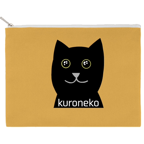 おめめウルウル黒猫さん キャンバスポーチ（L）【白プリント有】