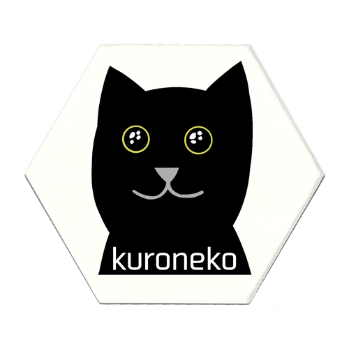 おめめウルウル黒猫さん 白雲石入り吸水コースター　六角